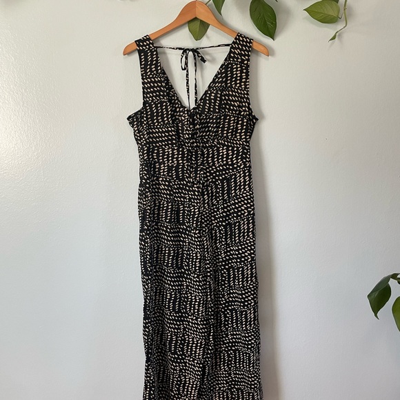 Brave Soul Button Front Wide Leg Jumpsuit in Black and Tan - Picture 4 of 7